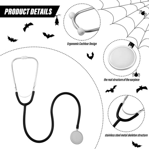 Doctor Lab Coat Costume Set With Dual Head Stethoscope For Halloween Cosplay with stethoscope details illustration.