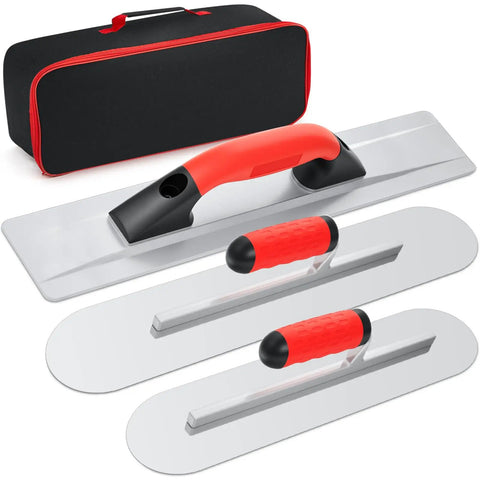 4 Piece Concrete Hand Tools Set With Magnesium Hand Float 16x3-1/8, Pool Trowel 16x4, Flat Finishing Trowel 14x4, And Tool Bag