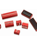 40 Piece Double Row Dip Switch Kit With 1 2 3 4 6 8 10 12 Positions, 2.54mm Pitch, PCB Mount On Off Slide Toggle Switch, red components