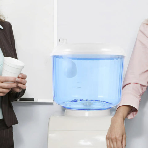 Office scene with Lightweight 8L Plastic Water Jug With Large Capacity Reusable Dispenser for home, office, gym, outdoor events.