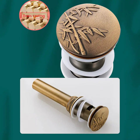 Copper Wash Basin Drain Plug, With drain hole, With drain hole A featuring a bamboo design and brass construction for sinks.