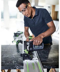 Cordless Circular Saw Packs Serious Punch With 18V To 36V Dual Voltage Switch And Included 5.2 Ah Battery in use for precise cutting on marble slab.