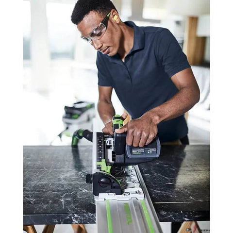 Cordless Circular Saw Packs Serious Punch With 18V To 36V Dual Voltage Switch And Included 5.2 Ah Battery in use for precise cutting on marble slab.