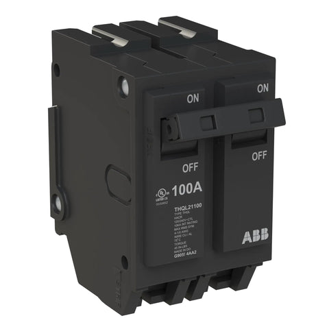 100 Amp Double Pole Circuit Breaker Heavy Duty Jobsite Workhorse Thermal Magnetic Plug On Load Center For Home And Shop Panels 120 To 240 Volt Setup With 10 Kaic Fail Safe Protection side view showing ON and OFF switches.