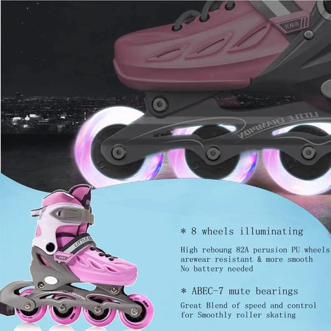 Kids Adjustable Hard Shell Inline Skates With Light Up Wheels For Boys And Girls Rad Youth And Beginners Easy One Push Size Adjust