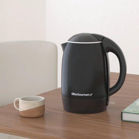 1.8L Double Wall Insulated Kettle With Cool Touch Exterior, 1500W Quick Boil, Stainless Steel Interior on table