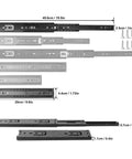 Eight Pairs 10 Inch Full Extension Drawer Slides Black Side Mount With Screws Ball Bearing Rails Displayed with Measurements