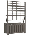 Badass Acacia Wood Outdoor Storage Chest With Built In Garden Trellis And Four Deep Compartments For Yard Gear Plus Patio Deck Essentials Tough As Nails Grey Wash Finish, showing trellis and storage.