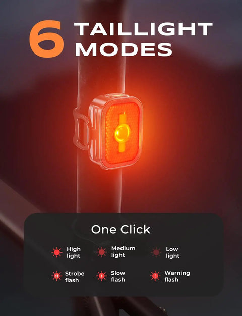 Ultra Slim Bike Lights With Reflectors For Night Riding, Front Headlight And Rear Tail Light, 8+6 Modes, IP65 Waterproof, Dual USB-C Fast Charge, 1-2 Hour Quick Charge, Stay Lit And Seen On Every Night Ride
