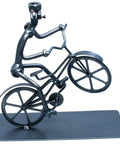 Handmade Bike Themed Desk Statue For Men Nut And Bolt Biking Figurine Metal Welding Sculpture on rectangular base