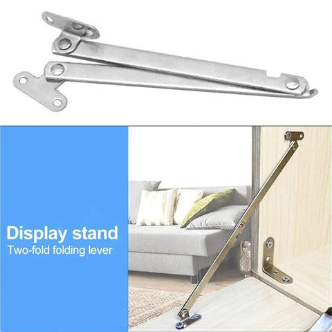 Sturdy Stainless Steel Door Stay Hinges Set, 2 Pack for Windows and Cabinets with Two Fold Lift Up Rods, smooth operation install.