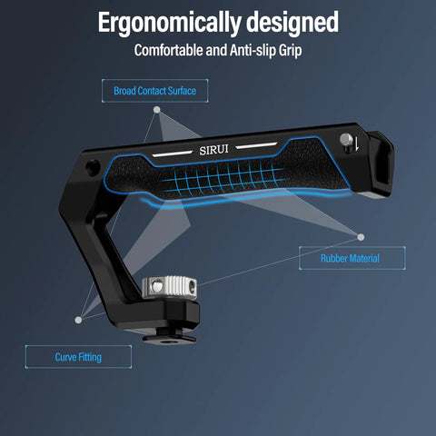 Universal Camera Cage Top Handle with Cold Shoe Mount, anti-slip silicone grip, ergonomic design, CNC aluminum, 22 lb capacity.