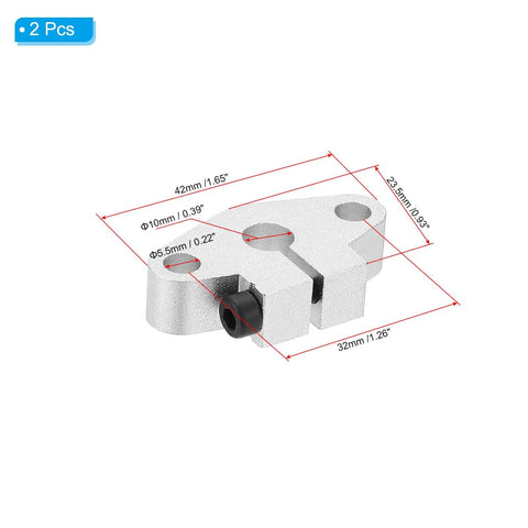 SHF10 Aluminum Linear Motion Rod Rail Clamp Guide Support Pair For 10mm Shaft Fits CNC And DIY Maker Projects Lightweight Corrosion Resistant Smooth Sliding Rail Mounts For Precise Tooling And Alignment. silver aluminum SHF10 rail clamp, 42x23.5x10mm