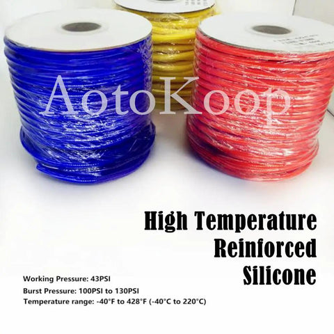 Red Silicone Vacuum Hose One Eighth Inch ID 3mm, 10 Feet Long, 130 PSI Max, High Temperature Range -76F to 374F, Reinforced Hose