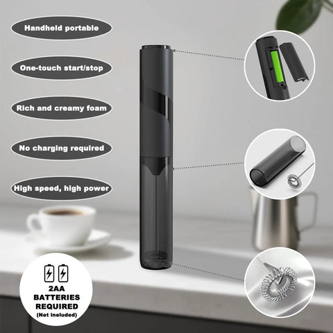Handheld Milk Frother With Cover, 15 Second Silent Drink Mixer, Travel Ready Battery Powered Stainless Steel Whisk For Coffee