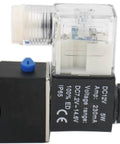Internally Piloted 4V230C 08 Pneumatic Solenoid Valve close-up, showing DC12V coil and electrical connections for industrial pneumatics