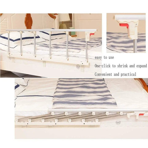 Foldable Bed Rail For Elderly And Disabled One Click Folding Safety Guard With Stainless Steel Grip No Drill Install Blue 95x40cm