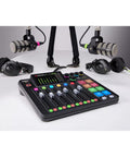 All In One Podcast And Streaming Studio For Creators With Built In Mixer And USB Audio Interface with microphones and headphones