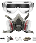 Pro Grade All In One Reusable Half Face Respirator Kit With Safety Glasses And Replacement Filters Built For Gas Fumes Painting Sanding