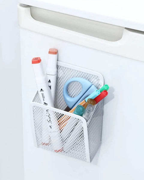 Magnetic Pencil Holder Mesh Stainless Steel Pen Basket With Three Strong Magnets, Durable Metal Writing Utensil Organizer