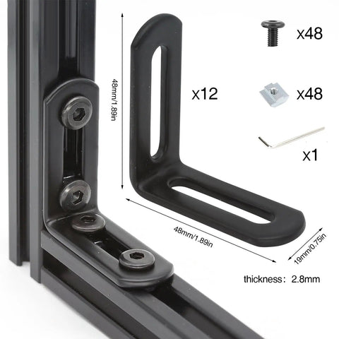 Heavy Duty Aluminum Extrusion Corner Brackets Kit With Ultra Strong L Shape Brackets And 48 M5 T Slot Nuts 48 Screws And 1 Wrench
