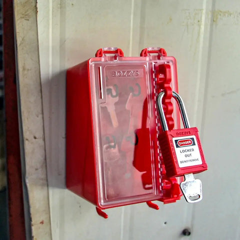 Heavy Duty Lockout Tagout Lock Box For Group Padlock Safety Station, Wall Mounted With 8 Locking Positions And 1 Key Slot