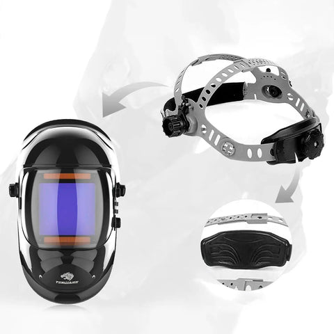 Auto Darkening Welding Helmet With External Adjustable Large Viewing Screen True Color 4C Lens 4 Arc Sensors Wide Shade Range For Welding And Grinding Easy On The Go Safety Mask And Hood