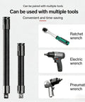 Heavy Duty 1/2 Inch Flexible Shaft Extension Extender Kit with Portable Torque Socket Ratchet Spanner for Electric Wrench and multiple tools shown.