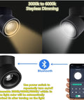 Dimmable LED Ceiling Spotlight with 360 Degree Swivel and Surface Mount, 10W COB Downlight shown with Bluetooth control