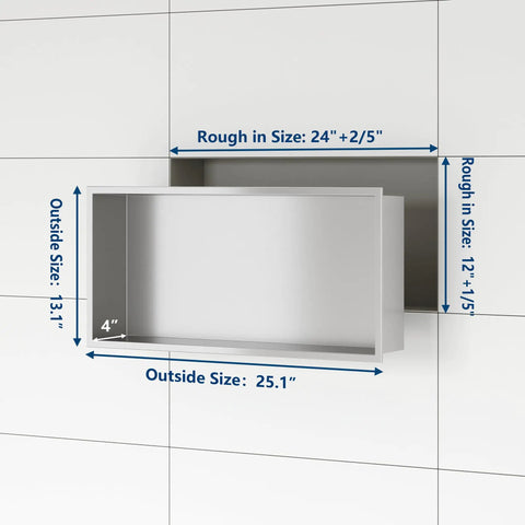 Stainless Steel Shower Niche 18 Inch By 12 Inch Recessed Wall Shelf No Tile Needed For Bathroom Storage Brushed Nickel Waterproof