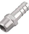 Stainless Steel Half Inch Hose Barb to Three Eighth Inch NPT Male Fittings For Home Brew Beer Lines, Heavy Duty 304, Side View