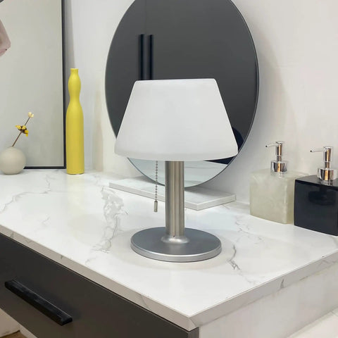 Go To Solar Table Lamp For Outdoor And Indoor Use With 3 Lighting Modes Eye Caring LED Waterproof Cordless Desk Lamp on vanity