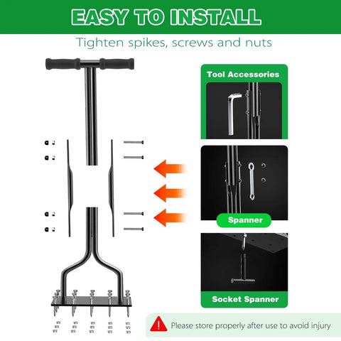 Heavy Duty Lawn Aerator Spike Tool With 15 Thick Iron Spikes 36 Inch Manual Ground Aeration assembly instructions
