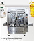 Fully Automatic Liquid Filling Capping And Labeling Machine For Honey Juice Oil Bottles Heavy Duty Build showing MCT oil and oil bottles.