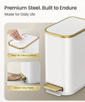 Compact Bathroom Trash Can With Lid And Soft Close, 5 Liter Stainless Steel Slim Waste Basket With Removable Inner Bucket