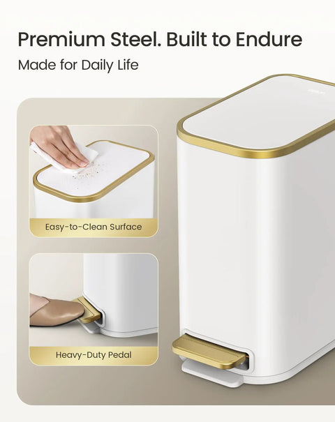 Compact Bathroom Trash Can With Lid And Soft Close, 5 Liter Stainless Steel Slim Waste Basket With Removable Inner Bucket