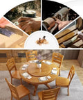 Generous 50 Inch Rustic Wood Lazy Susan Turntable For Dining Tables Featuring Smooth Glide Serving Tray Built Tough Great For Group Dinners And Hosting Crew Easy Install craftsmanship details and dining table setting