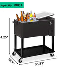 Portable Rolling Patio Cooler With Wheels And Bottle Opener, 80 Quart Beverage Cart For Backyard Parties, Black Ice Chest