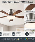 MADISH Modern Walnut 46 Inch Ceiling Fan With Light, showing wood grain ABS blades and durable metal body.