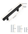 Kickass Matte Black Cabinet Pulls With 3 Inch Hole Centers Hella Sturdy Heavy Duty Stainless Steel Drawer Handles For Kitchen Cabinets And Modern Home Upgrades 30 Pack Set, showing measurements and accompanying screws.