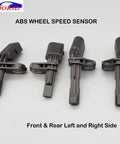Ready To Run Front And Rear Abs Wheel Speed Sensor Pack Of Four For Volkswagen Vw Passat Jetta Tiguan Beetle Gti Eos Golf Cc Audi A3 Tt 2006 To 2018 Plug And Play Replacement, showing four sensors in a row.