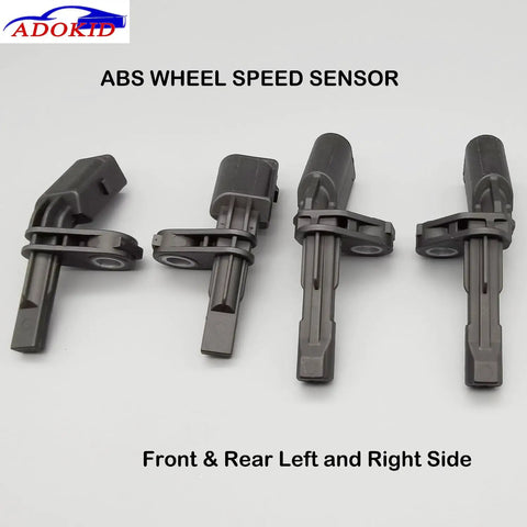 Ready To Run Front And Rear Abs Wheel Speed Sensor Pack Of Four For Volkswagen Vw Passat Jetta Tiguan Beetle Gti Eos Golf Cc Audi A3 Tt 2006 To 2018 Plug And Play Replacement, showing four sensors in a row.