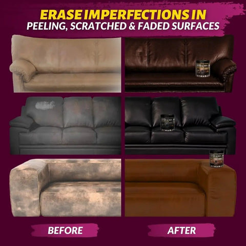 Leather And Vinyl Recoloring Balm In Pure Black For Sofas Chairs And Car Seats Restores Faded Surfaces Before and After