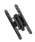 Black heavy-duty exterior door hinge with sealed bearing design for high-traffic areas like garages and farm gates, emphasizing durability.