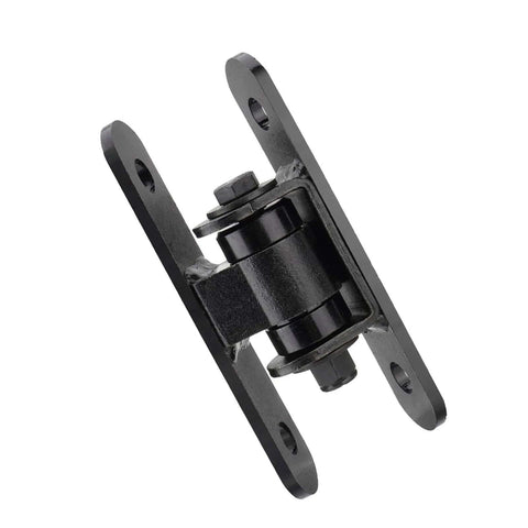 Black heavy-duty exterior door hinge with sealed bearing design for high-traffic areas like garages and farm gates, emphasizing durability.