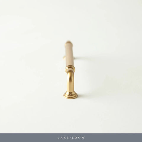 Side view of Brass Gold Cabinet Handles Two Pack 5 Inch 128mm Solid Zinc Alloy Drawer Pulls for cabinets and dressers.