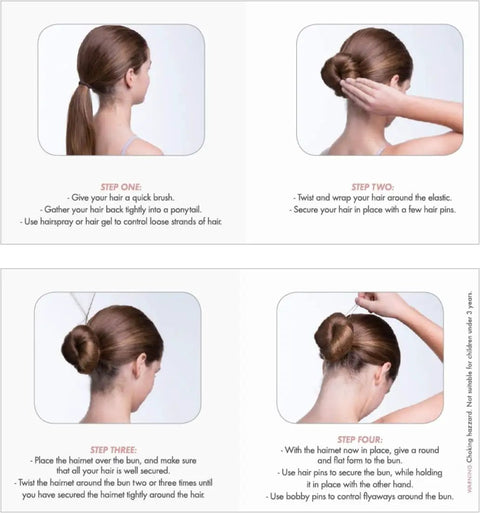Step-by-step guide for creating a bun using the All In One Bun Kit For Easy Updos Includes Two Hair Nets Fifteen Three Inch Pins Ten Two Inch Pins Six Bobby Pins Four Elastic Hair Ties And A Step By Step Bun Guide For Quick Grab And Go Flawless Styles.