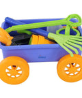 Garden Wagon And Tools Toy Set For Kids 15 Pcs Outdoor Sand Beach Play Set Toddlers 1 3 in blue and green, with colorful tools inside