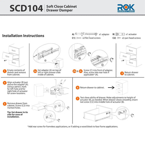 Installation guide for 2 Pack Soft Close Drawer Dampers For Wood Drawers, Drawer Adapter Add On Retrofit White Finish, Fits Face Frame And Frameless Cabinets, Easy DIY Install, SCD104W