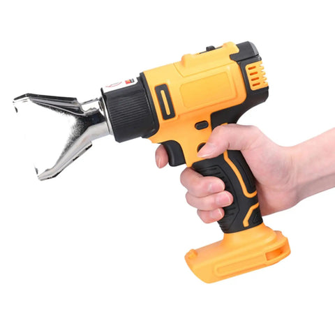 Cordless Rechargeable Hot Air Gun With Two Speed Temp Controls And Four Nozzle Set For Paint Stripping Shrink Wrap Fitting Thawing Fast Heating Handheld Electric Tool held in hand, showcasing ergonomic design.
